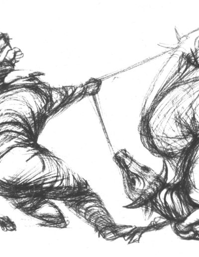 Seemann: Mann mit drei Rindern (Zeichnung)